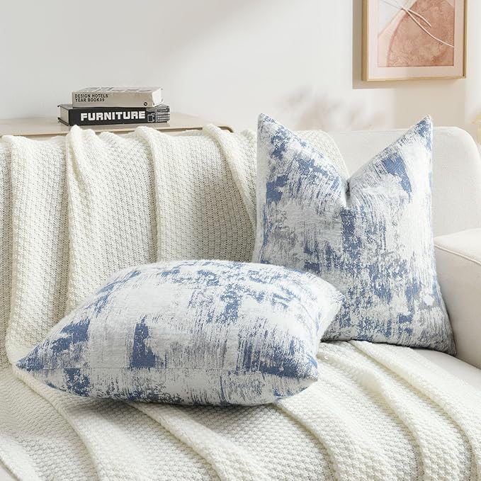FUTEI Blue White Decorative Throw Pillow Covers 12x20 Inch Set of 2,Jacquard Weave Pillow Case in Soft Faux Cashmere,Modern Home Decor for Couch Living Room
