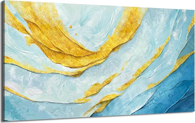 Nicetop Extra Large Abstract Canvas Wall Art for Living Room – Oversized Blue and Yellow Art Print Modern Horizontal Contemporary Artwork Coastal Wall Picture Bedroom Home Office Decor 58x29 Inch
