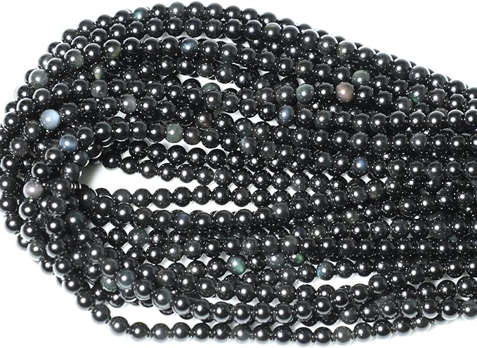 60PCS 6mm Natural Black Obsidian Gemstone Round Loose Beads Crystal Energy Stone Healing Power for DIY Jewelry Making 1 Strand 15"