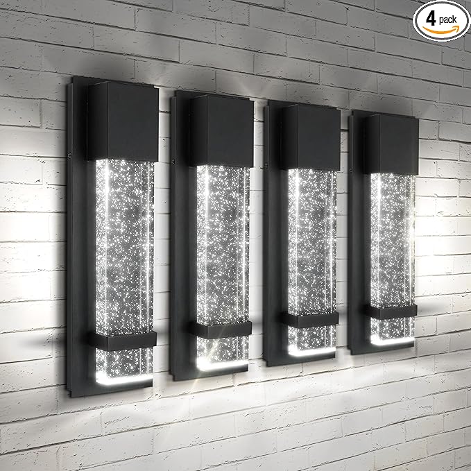 ASD LED 13 Inch Bubble Glass Wall Light Fixture | 12W 500LM 3000K-5000K 120V | 3CCT, Waterproof, Dimmable, ETL Listed | Exterior Flush Mount Sconce, Outdoor-Indoor Lighting | Black, 4 Pack