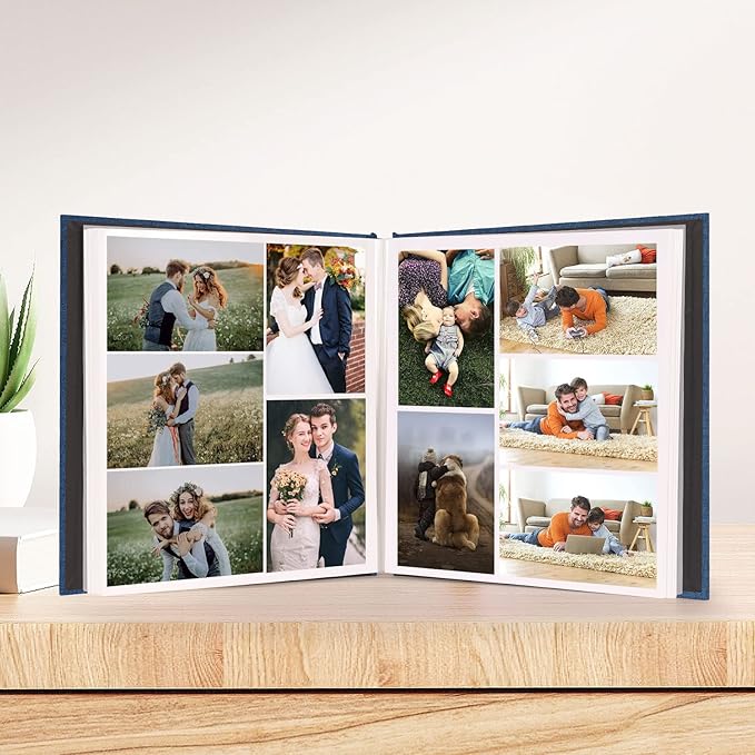 Photo Album Self Adhesive Pages for 4x6 5x7 8x10 Pictures Magnetic Scrapbook Photo Albums with Sticky Pages Books with A Metallic Pen for Baby Wedding Family 13.2x12.8 Blue 120 Pages