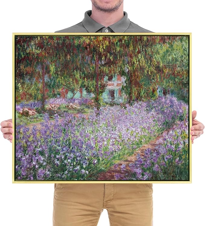 Wieco Art Framed Canvas Print Wall Art Irises in Monet's Garden,1900 by Claude Monet Impressionism Art Print Picture Artwork for Living Room Bedroom Home Kitchen Decorations