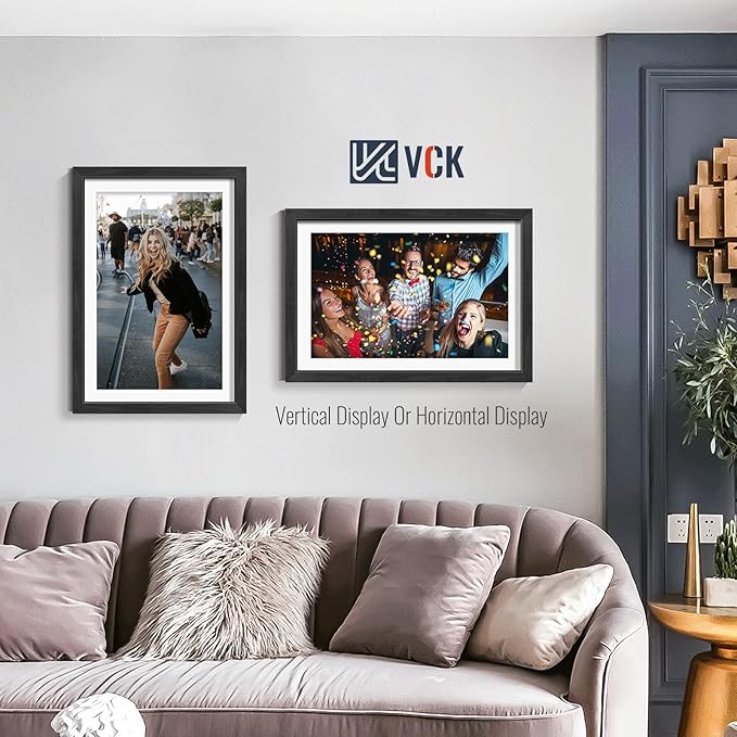 VCK 13x19 Picture Frames Black Set of 5, Wide Border Wood, Tempered Glass, Display 11x17 Photo with Mat or 13 x 19 without, for Home, Office, Gallery, Woodgrain Series, Wall Hanging