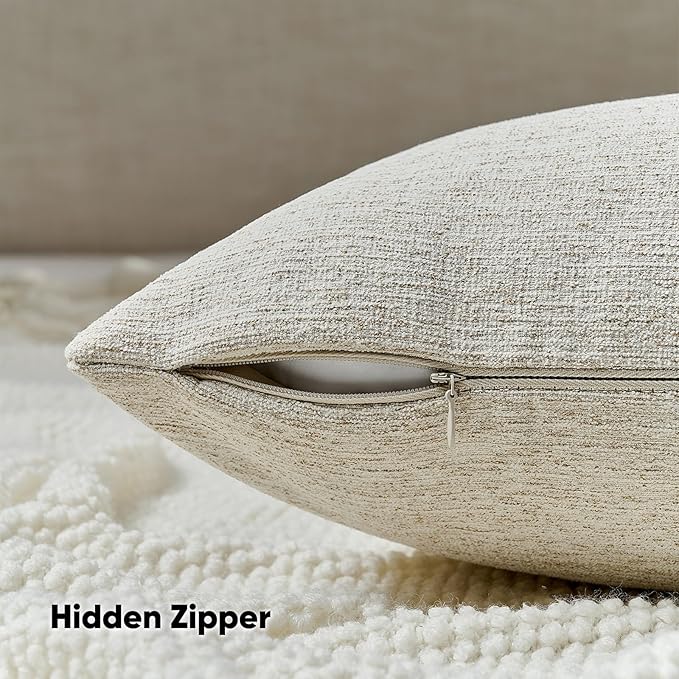 FUTEI Natural Linen Chenille Decorative Throw Pillow Covers 20x20 Inch Set of 2,Soft Cozy Faux Linen Textured Cushion Case,Farmhouse Home Decor for Couch Living Room