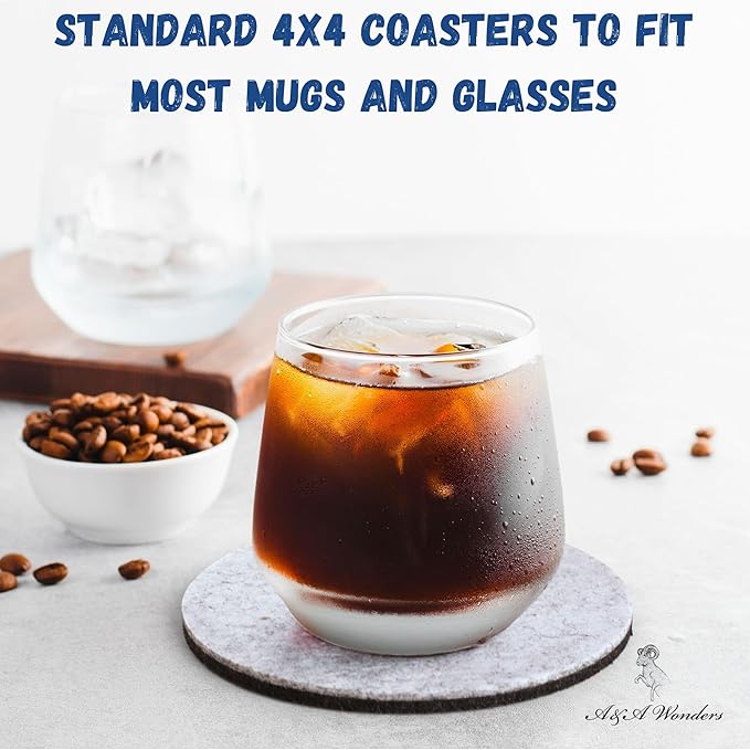 A&A Wonders Premium Felt Coasters for Drink, Two-Tone Reversible, Absorbent Felt Protects Furniture, Table, Anti Slip, Suitable for Drinks & All Table Types (Light Gray/Dark Gray, Circle 18 Pack)