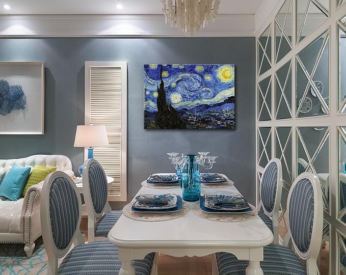 Starry Night, Vincent Van Gogh Canvas Wall art, Classic Paintings Framed Pictures Poster, Abstract Artwork Prints for Home Decor 32"x48"