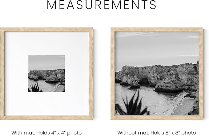 HAUS AND HUES Beige Oak Wood 8x8 Picture Frames - Set of 3, Square Frames with Mat, Natural Frames for Photos (8x8 in, Beige, Set of 3)