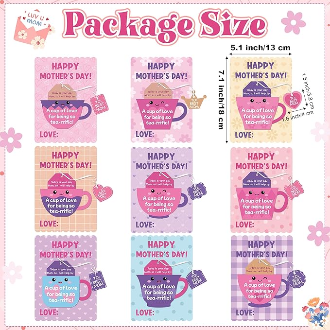 Haooryx Mother's Day Craft Kits for Kids - 45 Sets DIY Tea Cup of Love Greeting Card Making Kits Make Your Own Mother’s Day Party Favor Gift Cards School Art Project Fun Classroom Home Activity Supply