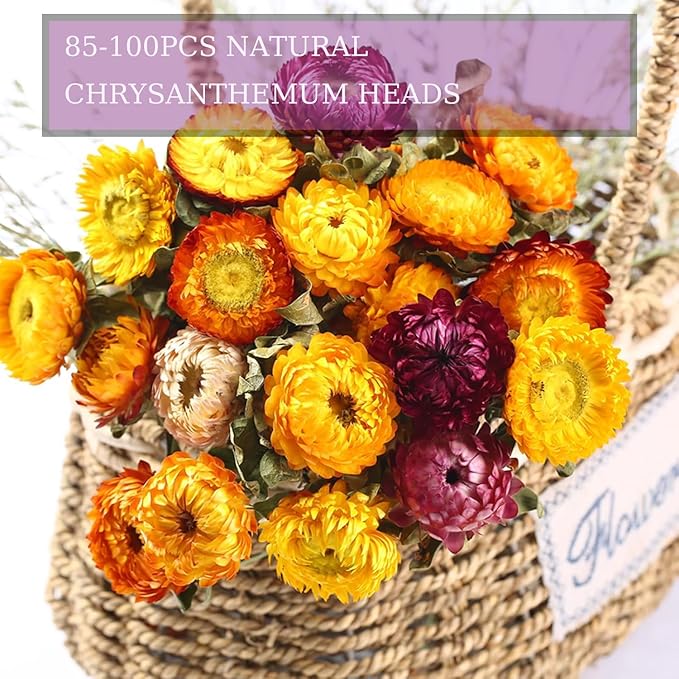 Natural Dried Flowers for Crafts, Mixed Daisies & Sunflower Heads, Chrysanthemum Petals for Candle Making, Wreaths, Wedding Decor, DIY Crafts (100-120)