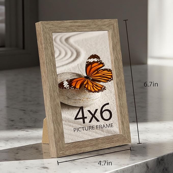 Memory Island 4x6 Photo Frames for Wall and Tabletop Display, 4 by 6 Walnut Wood Grain Picture Frames with HD Plexiglass, Set of 15