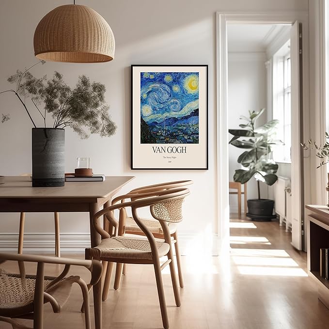 Monem Art Vintage Van Gogh Poster - Retro Impressionist Print - The Starry Night, Moon, Stars, Abstract - Gift for Artist, Friend - Wall Decor for Home, Office, 18x24 Unframed Wall Art