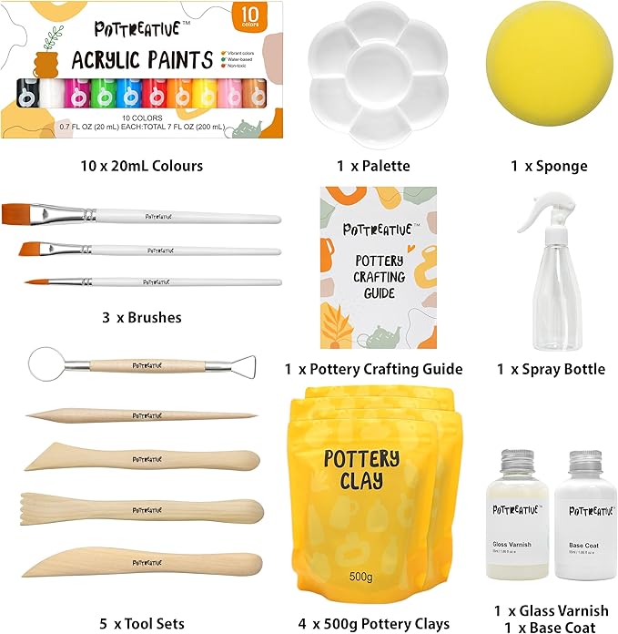 MCOOH Air Dry Clay Kit for Beginners - All-in-One Pottery Set with Sculpting Tools, Paints, Varnish, DIY Craft Kit to Make Trinkets, Home Decor, Gifts