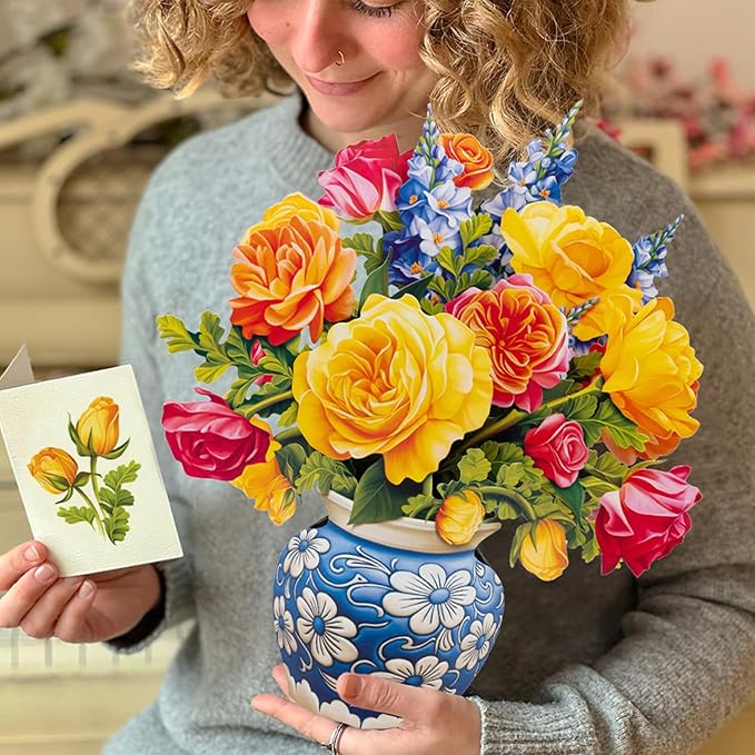 Freshcut Paper Pop Up Cards, Sorbet Roses, 12 Inch Life Sized Forever Flower Bouquet 3D Popup Greeting Card, Birthday Cards, Thank You Card, Blank Notecard & Envelope
