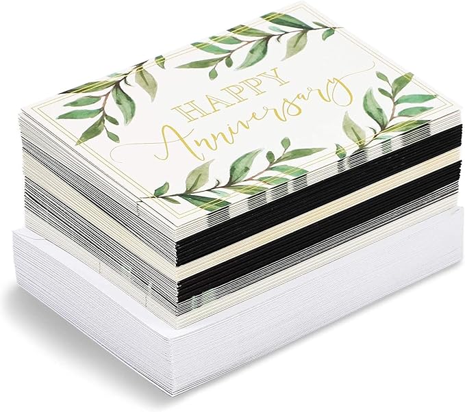 Pipilo Press Gold Foil Happy Anniversary Cards Bulk - Wedding Anniversary Cards Pack - Blank Inside with Envelopes - Pack of 48-4 x 6 in