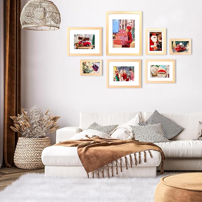 KINLINK 11x14 Picture Frame White Oak, Solid Light Wood Frames with Acrylic Plexiglass for Pictures 5x7/8x10 with Mat or 11x14 without Mat, Tabletop and Wall Display, Set of 4