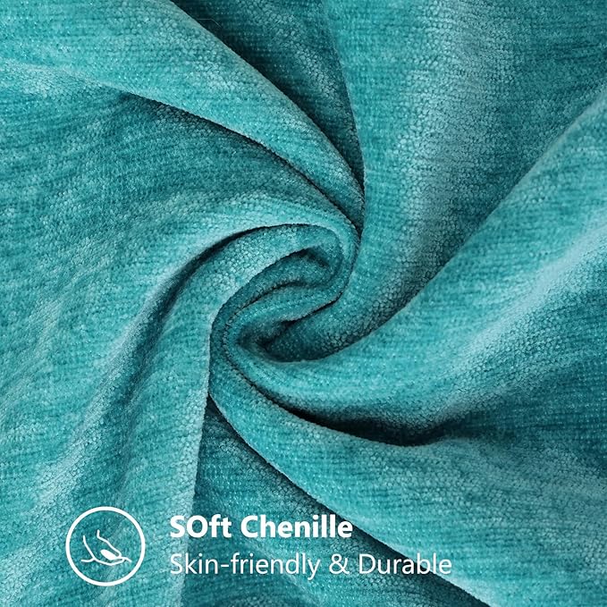 decorUhome Spring Chenille Soft Throw Pillow Covers 12x20 Set of 2, Lumbar Velvet Farmhouse Neutral Decorative Pillow Covers with Stitched Edge for Couch Sofa Bed Home Decor, Turquoise