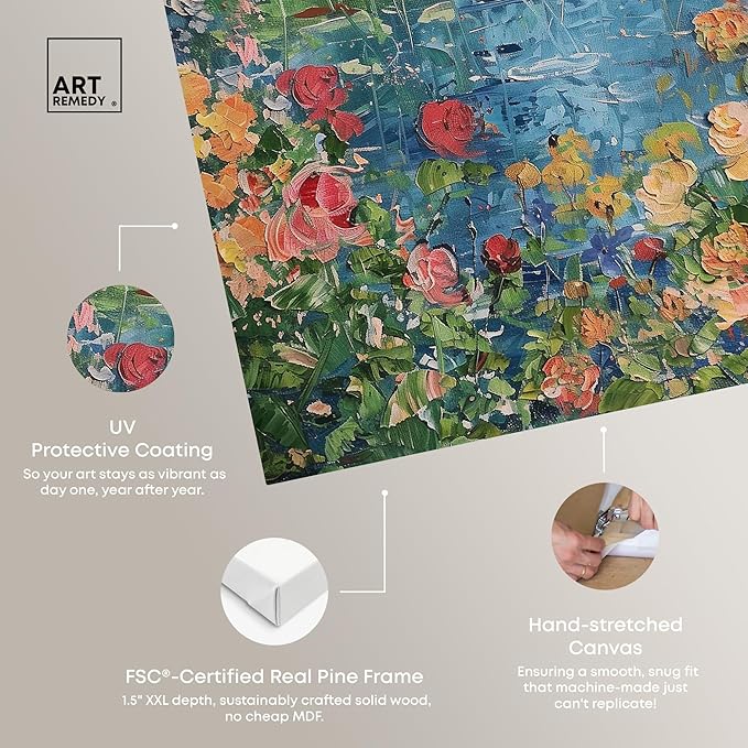 Art Remedy Serene Escape Gallery Wrapped Impressionism 1 Piece Canvas Wall Art/Monet And Van Gogh Inspired Art, 20" x 24", Gallery Wrapped