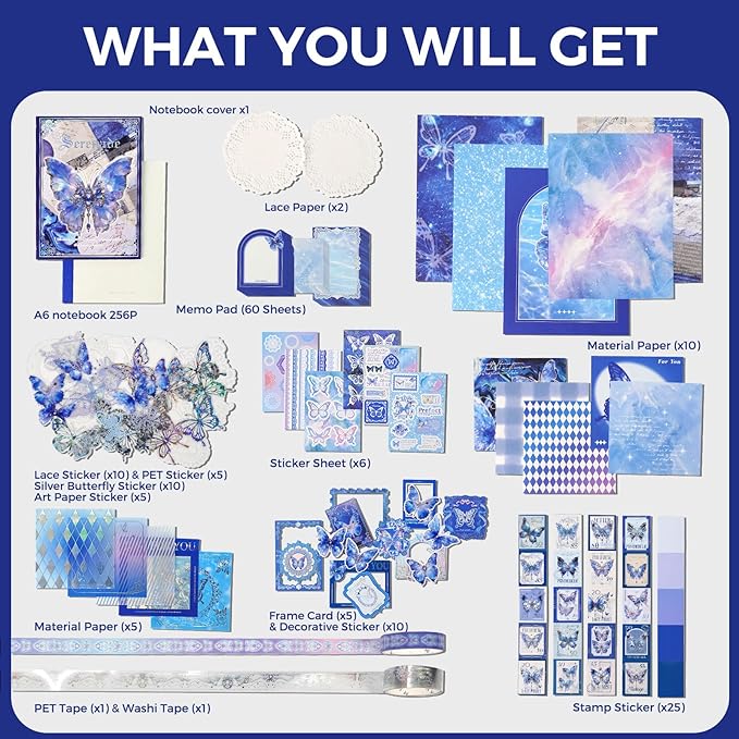 Funto Scrapbooking Kit(162 PCS), Warm Mail Series-Serebade, Perfect for Bullet Scrapbooking Materials, Planner DIY Arts Craft Collage