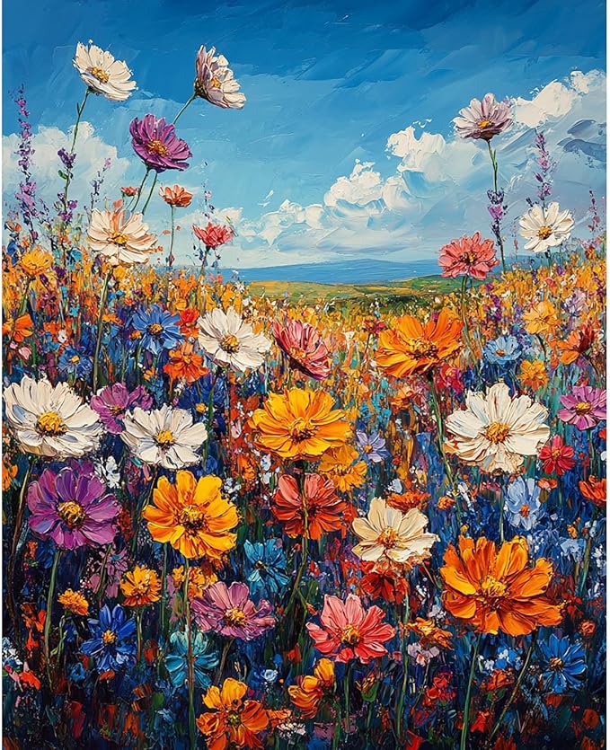 Flowers Paint by Numbers Kit for Adults Beginner Floral Oil Painting Kit Adult Paint by Number Kits on Canvas Wildflower DIY Painting for Beginners Art by Numbers for Gifts Home Wall Decor 16x20 Inch