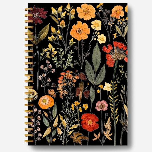 Vintage Boho Floral Botanical Notebook Journal, Watercolor Wildflower Dark Floral Notebooks for Women, Plant Journal, Aesthetic Notebooks, Spiral Notebook Journal 5.5x8.3 Inch