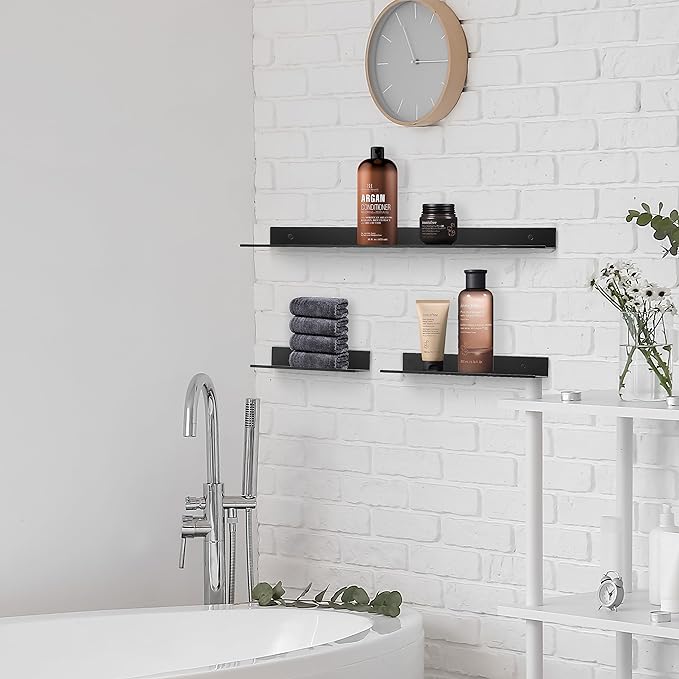 Z metnal Small Adhesive Floating Shelves, Mini Metal Shelf, Decor Display Wall Shelf, Aluminum, Wall Mounted, Matt Black, 12 inch,1 pcs
