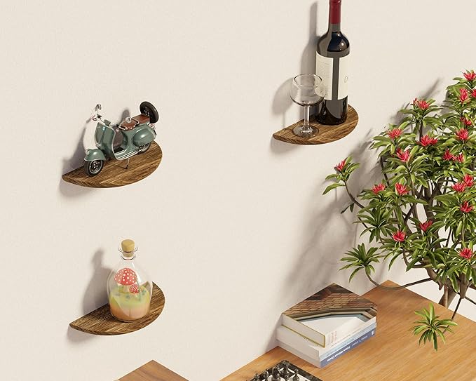 Solid Wood Half Round Rustic Floating Shelves, Natural Wood Wall Shelves, Elevate Your Space. Perfect for Living Rooms, Bathrooms, Bedrooms, Offices, Children's Rooms,Pictures Plants Books