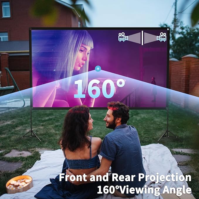 Projector Screen with Stand 120 Inch, 16:9 4K HD Portable Projector Screen Indoor Outdoor, Foldable Wrinkle-Free Movie Screen 160° Front Rear Projection Screen with Carry Bag for Home Movie