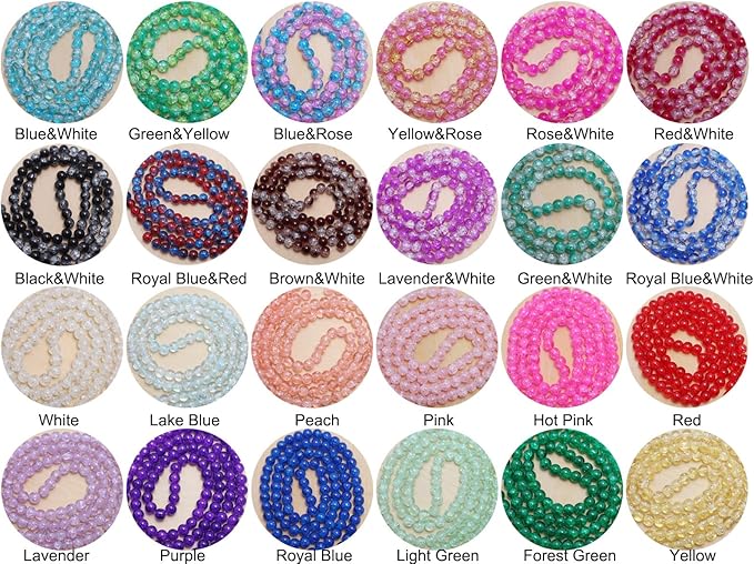 Pamir Tong 720PCS 8mm Crackle Glass Round Bulk, Bracelet Space Loose Smooth Beads for Jewelry Making Earring, Necklaces, and DIY Crafts,Keychains, Lanyards & Adult Crafting
