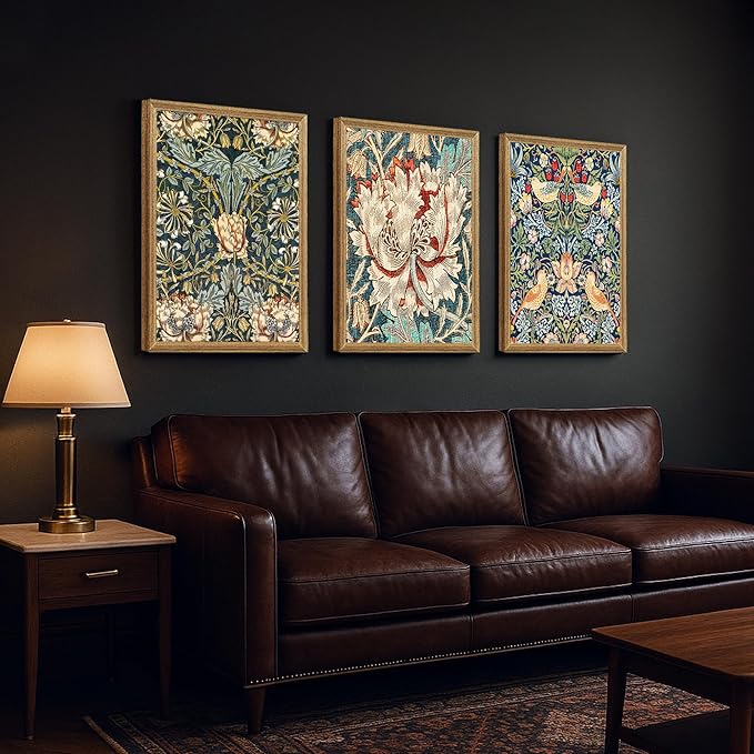 Fantasy Artists 3 piece Framed William Morris Wall Art Vintage Botanical Floral Art Wall Decor Painting Farmhouse Artwork Aesthetic Posters Prints for Living Room Bedroom Bathroom 12x16 inches