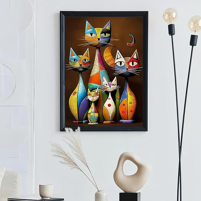 Diamond Paintings Kits for Beginners,Full Round Drill Diamond Art Kits for Adults,Abstract Cat Paint by Diamond,5D DIY Diamond Painting Dot Gem Art, for Home Wall Decor 11.8x15.8 Inch