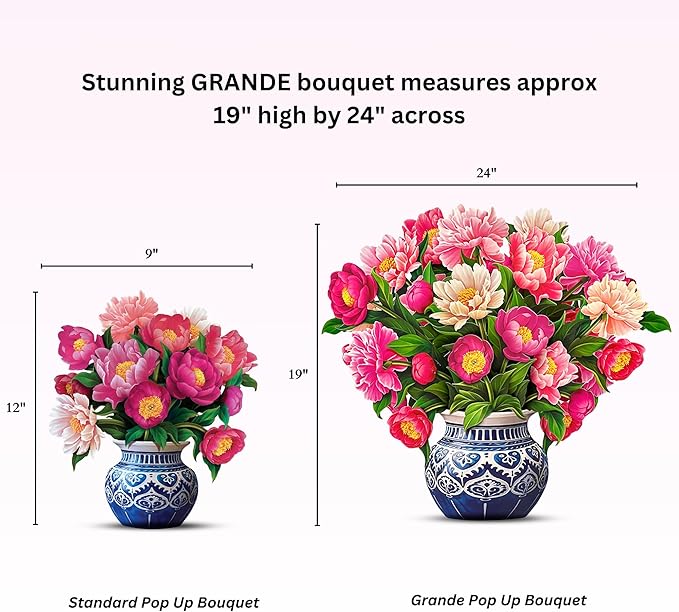 Freshcut Paper Pop Up Cards, Grande Peony Paradise, 18 Inch Life Sized Forever Flower Bouquet 3D Popup Greeting Card, Birthday Cards, Thank You Card, Blank Notecard & Envelope