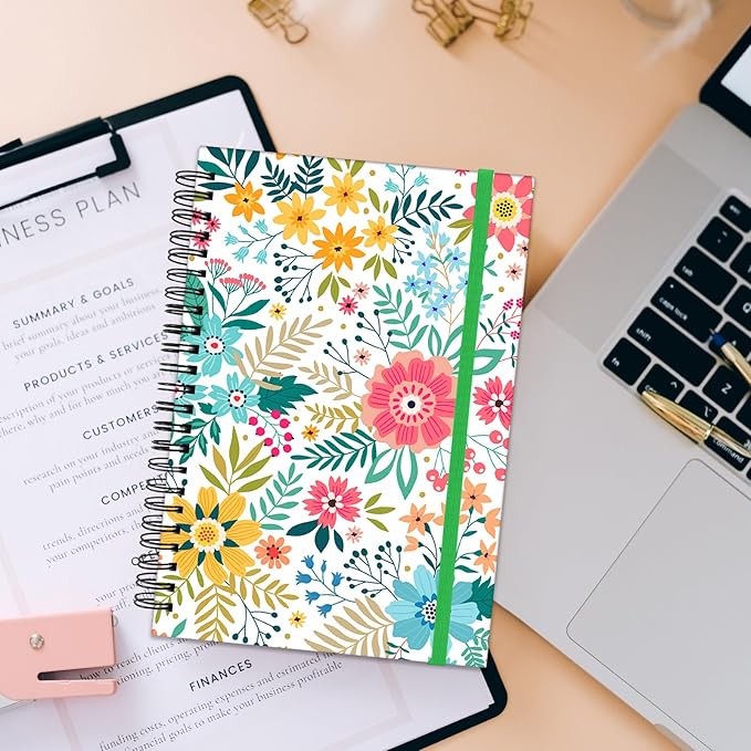 Spiral Notebook,Hardcover Journal Wide Ruled Spiral Notebook,A5 5.5 x 8.3 Inch,80GSM Thick Paper 60 Sheets 120 Pages for Girls Women School Office Aesthetic Cute-Flower