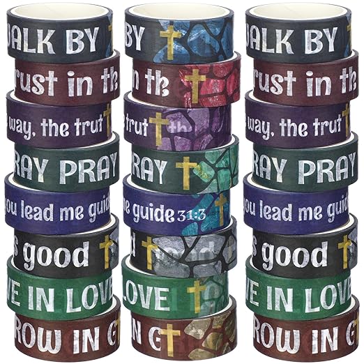 Janlaugh 24 Rolls Christian Washi Tape Gifts Bulk Religious Inspirational Scripture Supplies Bible Verse Tape for Bible Study Journaling Crafting Christmas Stocking Stuffers Gift(Cross)