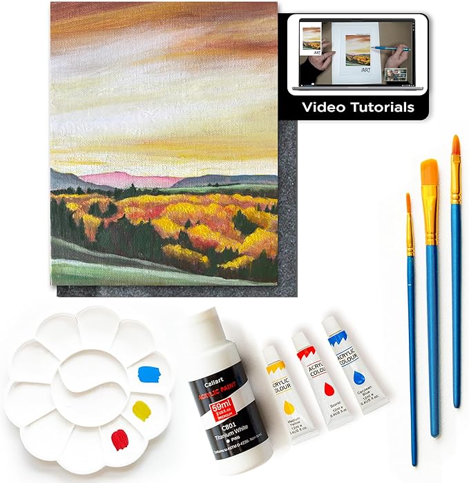 Painting4Real DIY Art Painting Kit for Adults – Learn to Paint Autumn Hill with Video Tutorials – 9 Pieces Acrylic Paint Set for Adults –Perfect Christmas Crafts & Holiday Gifts for Art Lovers