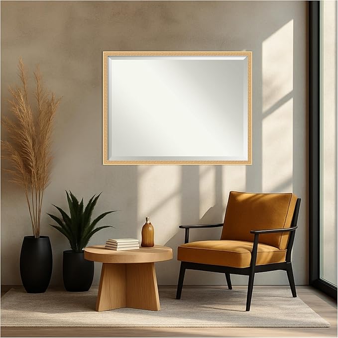 Amanti Art Gold Wall Mirror 32x42 Bethany Gold Rectangle Bathroom Mirror for Wall Decor Living Room, X-Large Traditional Wood Frame, Hangs Horizonally and Vertically, Bathroom Decor, Beveled Edge