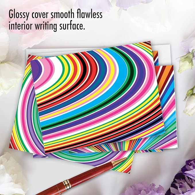 The Best Card Company - 10 Boxed All Occasion Cards with Envelopes for Men and Women (4 x 5.12 Inch) - Colorful, Fun Note Cards Assorted - Acid Rainbow M3110