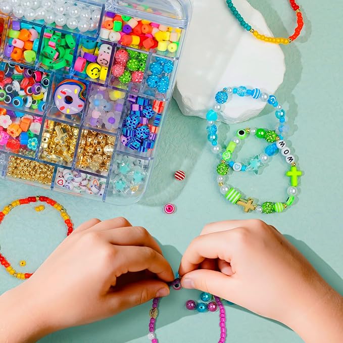 Jewelry Making Kit 4mm Glass Seed Beads for Jewelry Bracelet Making Kit,Pearl Bead with Letter Beads and Stickers,Friendship Bracelet DIY Art Craft Bag Charm Supplies