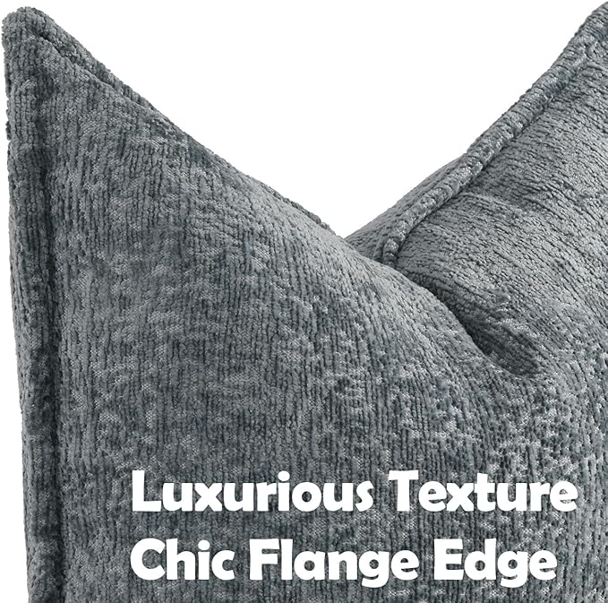 Pack of 2 Dusty Blue Decorative Throw Pillow Covers 16x16 Cozy Soft Chenille Accent Vintage Square Couch Pillow Covers for Home Decor Bed Sofa Living Room