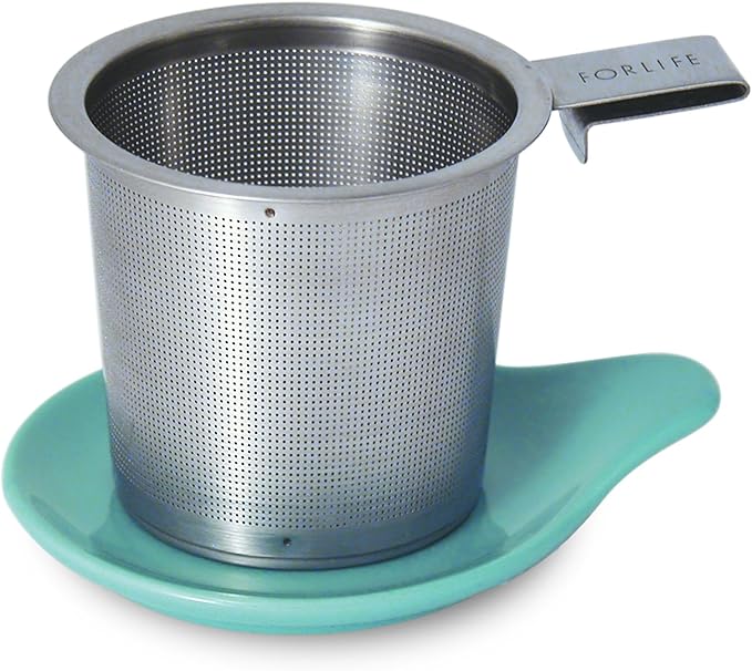 FORLIFE Hook Handle Tea Infuser and Dish Set, Turquoise