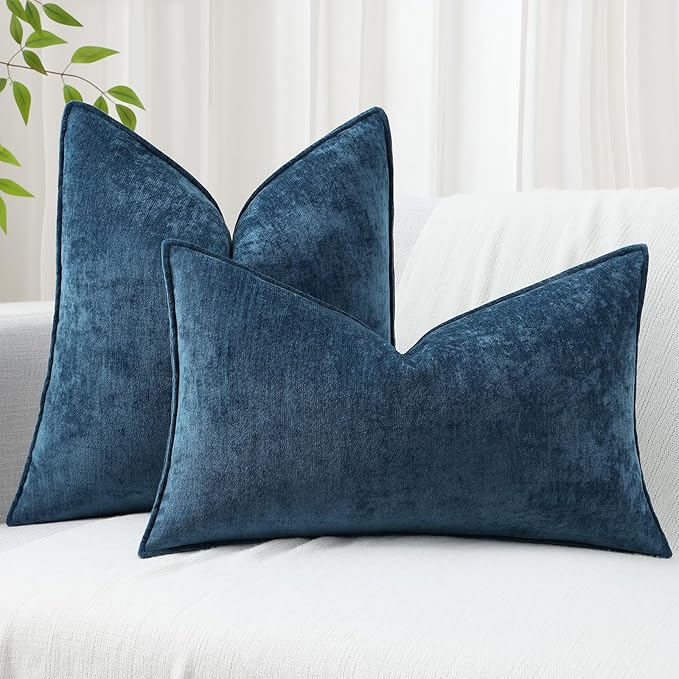 decorUhome Spring Couch Throw Pillow Covers 20x20 Set of 2, Decorative Soft Velvet Neutral Chenille Pillow Covers with Elegant Design for Sofa Bed Living Room Home Decor, Poseidon