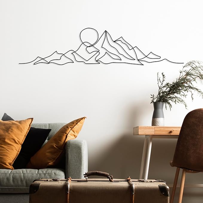 DecoSoul Mountain Large Metal Wall Art - Minimalist Mountain Range View, Unique Home Decor for Living Room - Metal Wall Hanging, Housewarming Gift