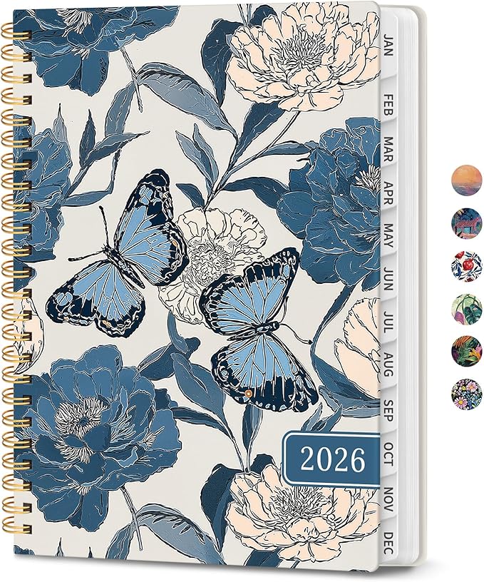 2026 Planner, Weekly and Monthly Calendar Planner for Women, Jan 2026 - Dec 2026, Hardcover Planning Agenda book with Tabs, Spiral Bound, Inner Pocket, Perfect for School Office Supplies, 6.3" x 8.5" - Azure Wings