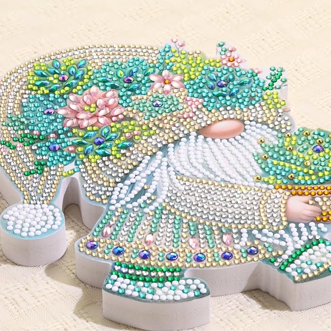 Tabletop Diamond Art Kits for Adults - Succulents Gnome Diamond Painting Figurines Ornaments, DIY Diamond Art Statues Diamond Dots Sculpture Special Shaped Paintings with Diamonds Gem Art and Crafts