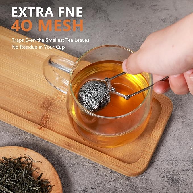 Tea Infuser Set of 3 with Handle – 304 Stainless Steel Tea Ball Strainers for Loose Leaf Tea – Bonus Tea Scoop Clip – Fine Mesh, Rustproof, Easy to Use