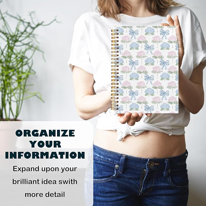 BearCake Pink and Blue Flower Floral Hydrangea Notebook Journal,Floral Aesthetic Notebook, Chinoiserie Journal,Aesthetic Office Supplies, Notebooks for Work, Hardcover Spiral Notebook 5.5x8.3