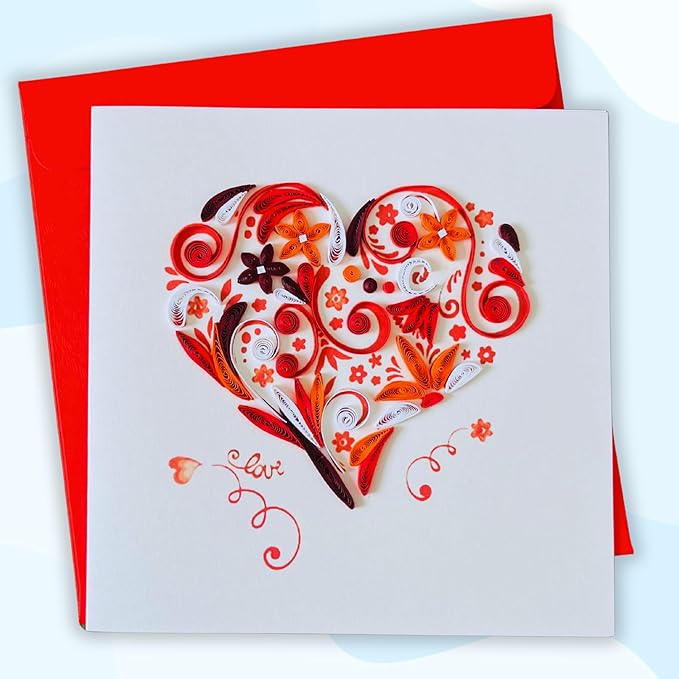 Quilling Cards, handmade card, quilled cards with Handmade Art Quilling birthday card for women, Birthday card, mother... colorful heart design (Heart 5)