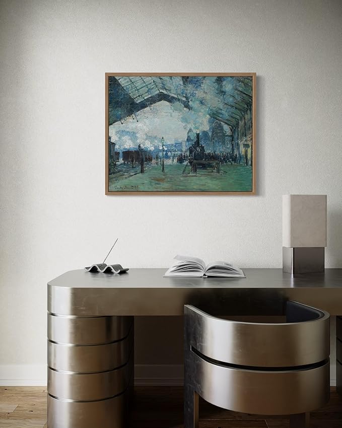 Arrival of the Normandy Train Claude Monet Wall Art Print Poster, Impressionist Painting Wall Art Wall Decor, for Bedroom and Living room Bathroom Decor 115 (Arrival of the Normandy Train, 8 x 10 inches, Wood Frame)