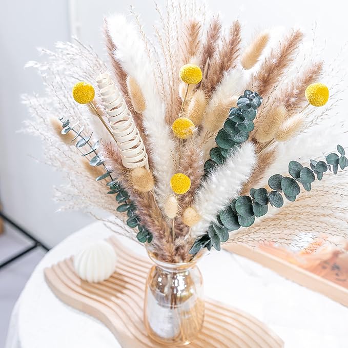 WILD AUTUMN Eucalyptus and Pampas Grass Boho Decor Dried Flowers Mix Bouquet Billy Balls Bunny Tail Home Wedding Rustic Farmhouse Decor