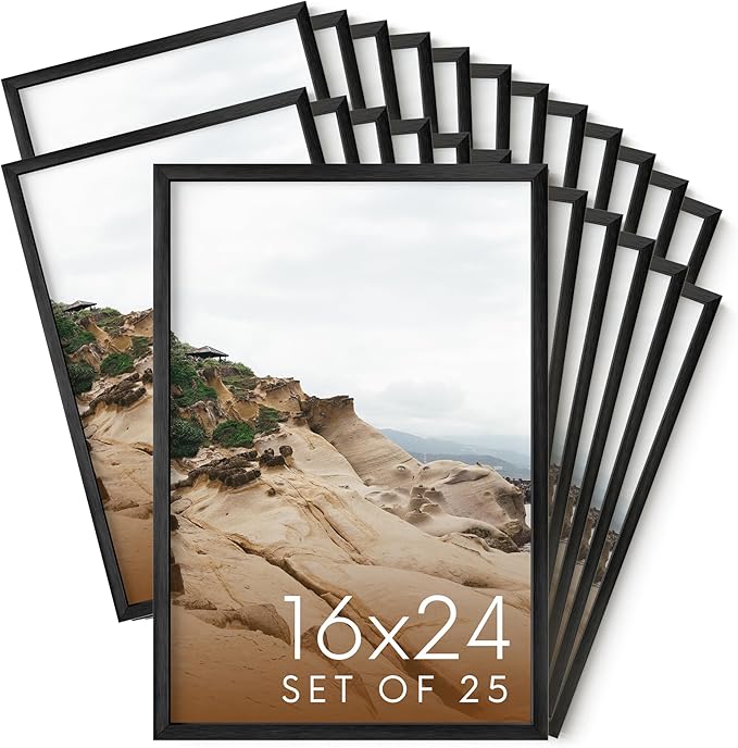 HAUS AND HUES 16x24 Black Metal Picture Frames - Features Premium Aluminum, Vertical & Horizontal Hang, Shatterproof Plexiglass - Ideal for Home, Room, Office (16x24 in, Black, Set of 25)