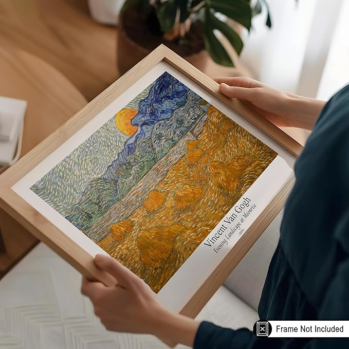 Monem Art Vintage Van Gogh Poster - Retro Evening Landscape at Moonrise Print - Impressionism Art - Fine Art - Classic Painting Art - Aesthetic Living Room Wall Decor - 8x10 UNFRAMED Wall Art